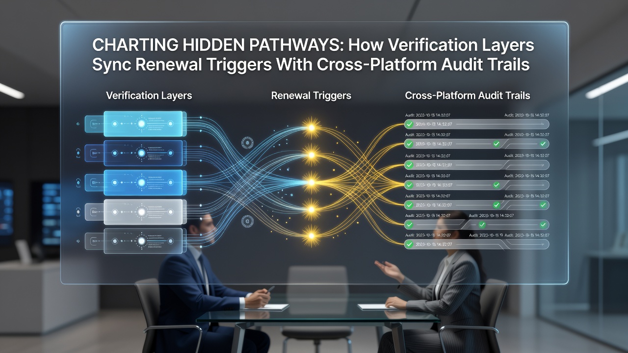 Flowchart illustrating audit trail synchronization between verification processes and renewal events on different devices
