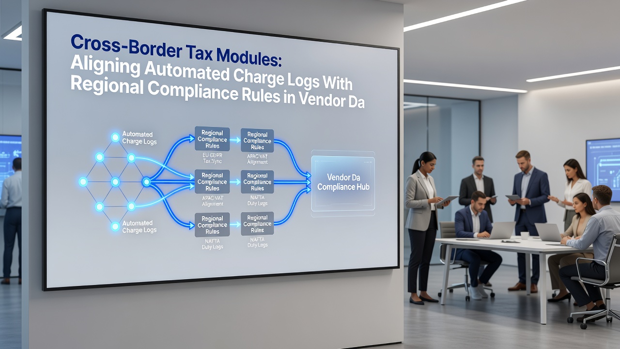 Close-up view of regional tax rule configuration panel within a vendor dashboard showing automated mapping of charge logs to compliance categories