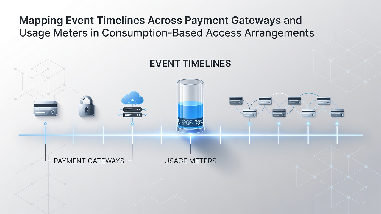 Diagram showing event timelines synchronized between payment gateways and usage meters in consumption-based systems