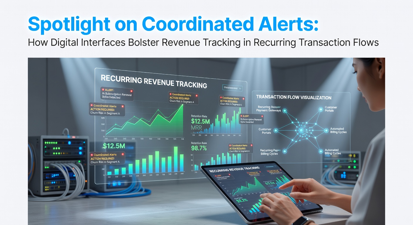 Digital dashboard interface displaying coordinated alerts for revenue tracking in subscription and recurring payment systems