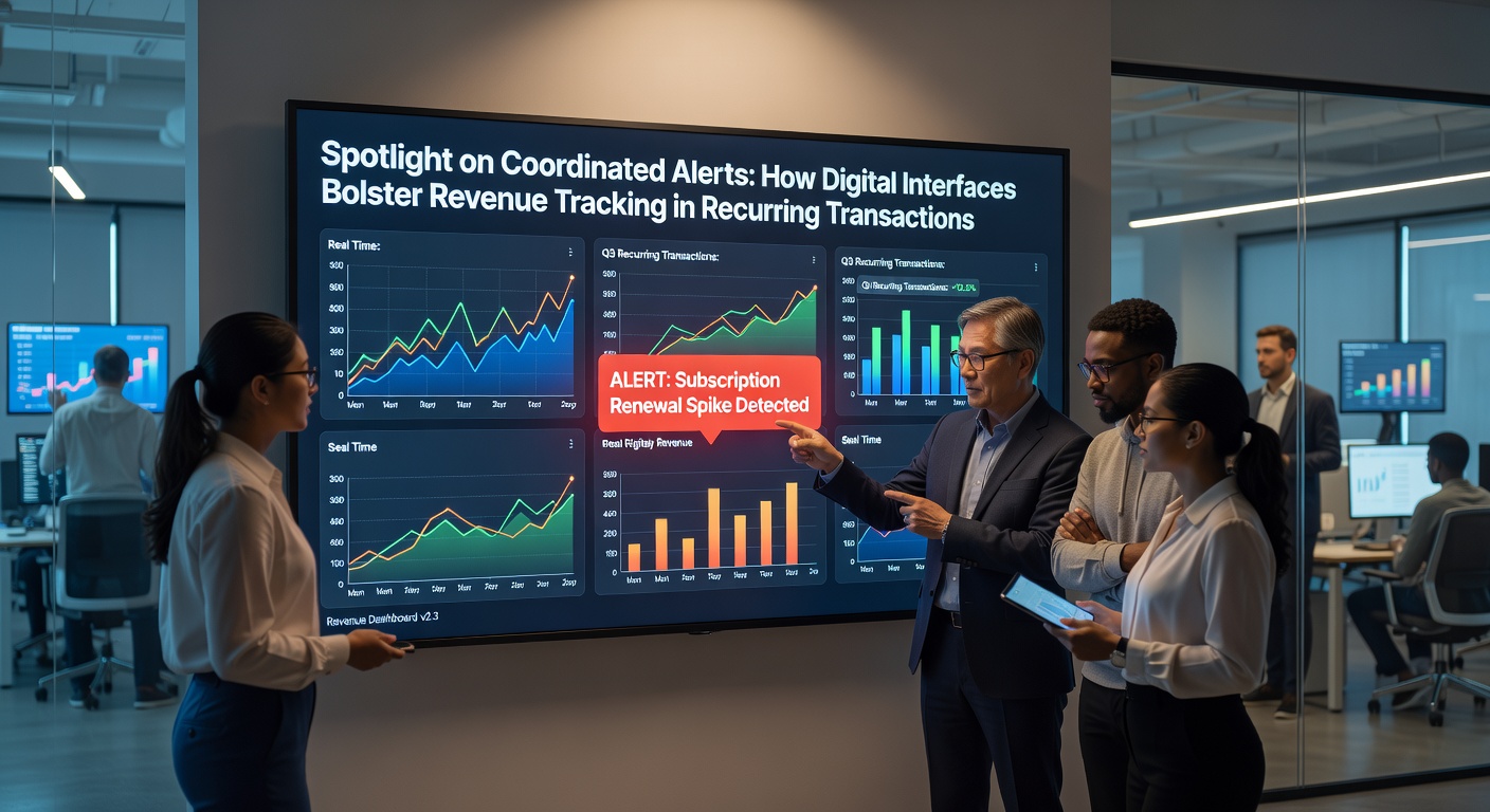 Team reviewing coordinated alert notifications on multiple screens for ongoing subscription revenue monitoring