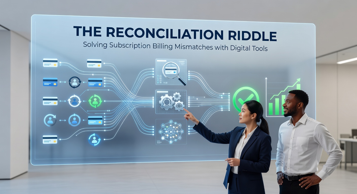 Digital dashboard displaying reconciled subscription invoices with matching AR and AP entries, highlighting automated mismatch resolution